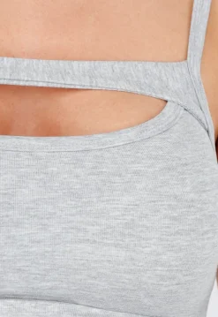 Grijze Cut-Out Top met Spaghetti Bandjes en Stretch