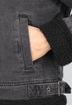 Grijze Denim Lammy Coat met Gesp Details