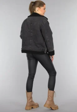 Grijze Denim Lammy Coat met Gesp Details
