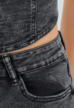 Grijze Denim 2-Piece met Haltertop en Cargo Minirok