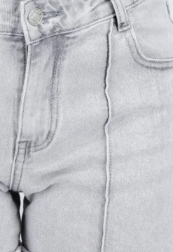 Grijze Denim Shorts met Omgeslagen Zoom en High Waist