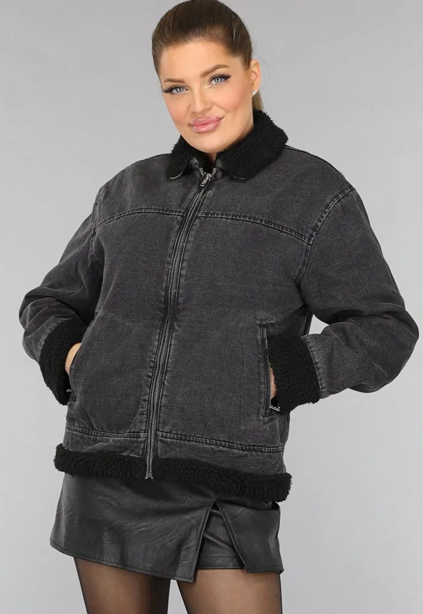 Grijze Denim Teddy Tussenjas