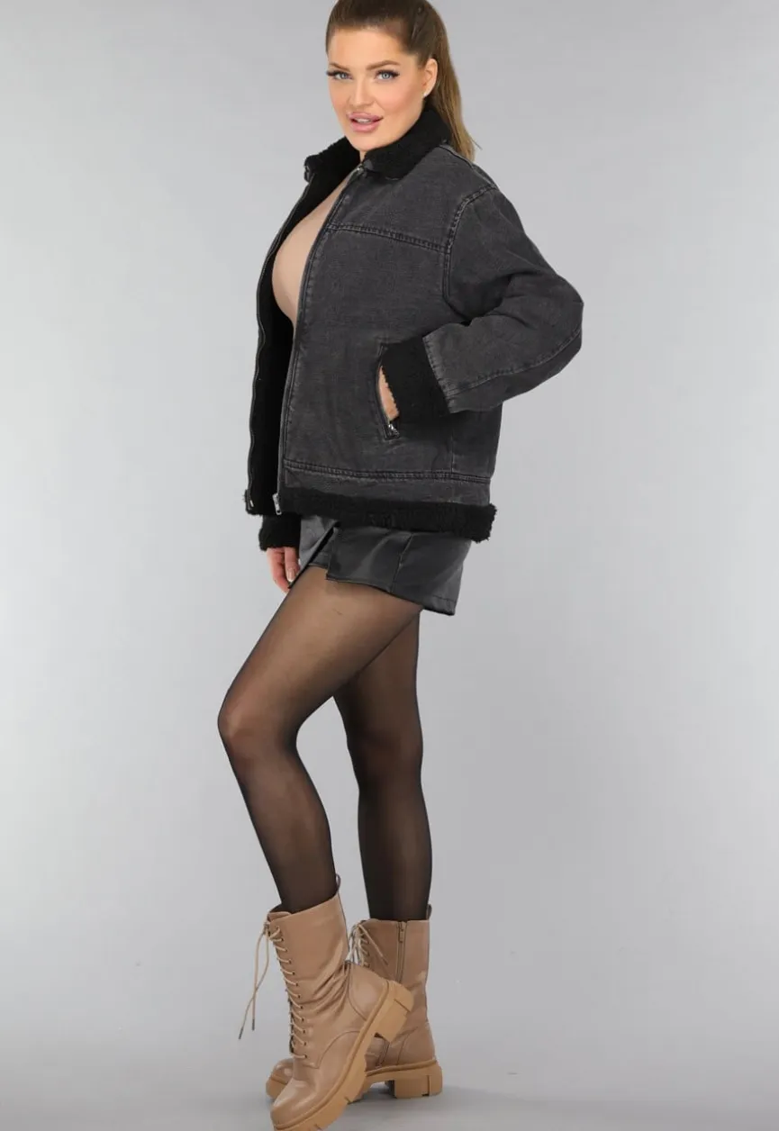 Grijze Denim Teddy Tussenjas