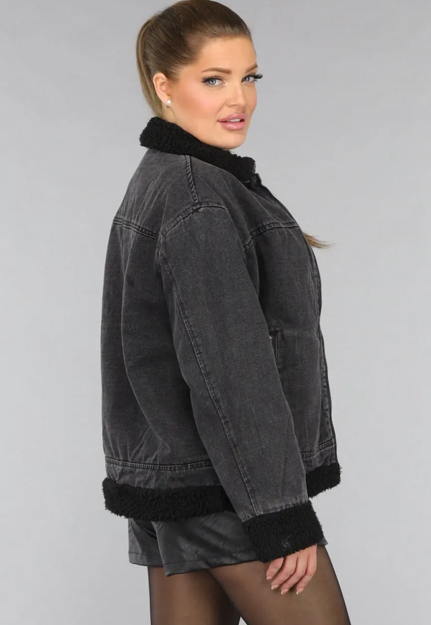 Grijze Denim Teddy Tussenjas