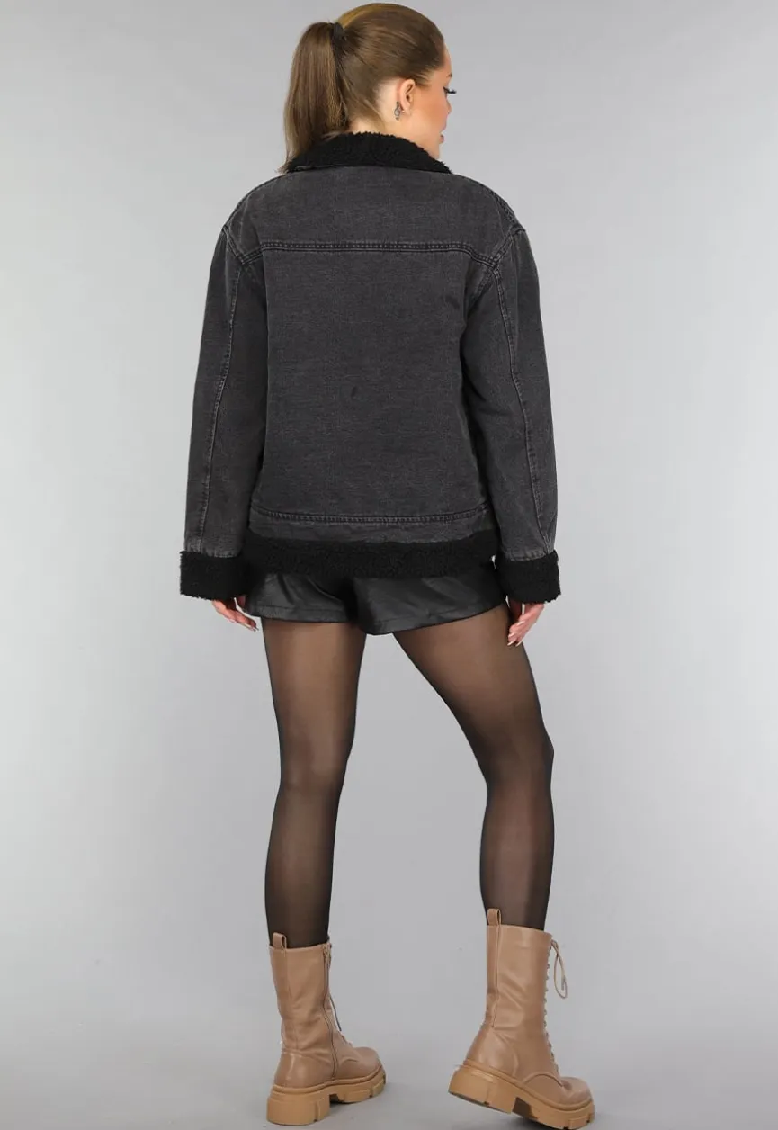 Grijze Denim Teddy Tussenjas