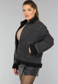 Grijze Denim Teddy Tussenjas