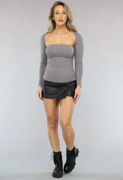 Grijze Elastische Bandeau Top met Bijpassende Bolero