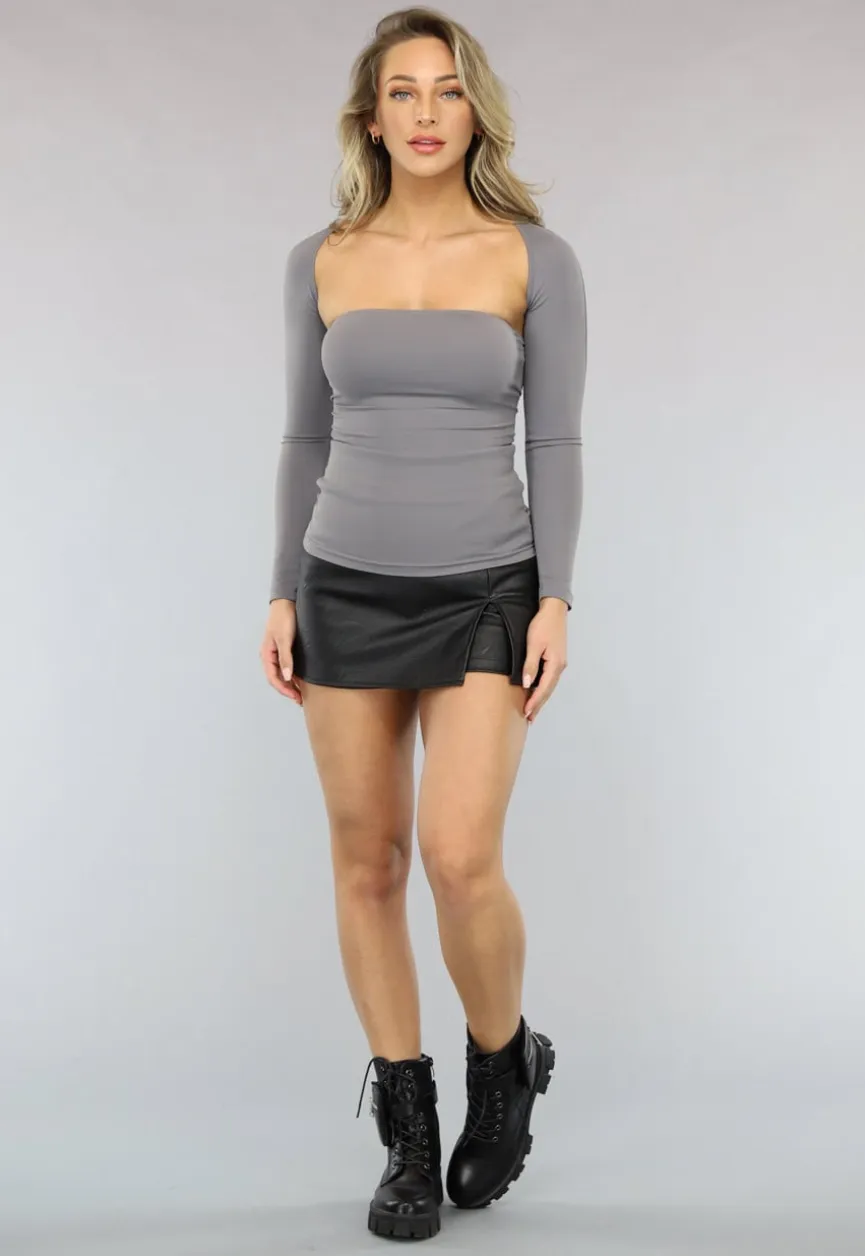 Grijze Elastische Bandeau Top met Bijpassende Bolero