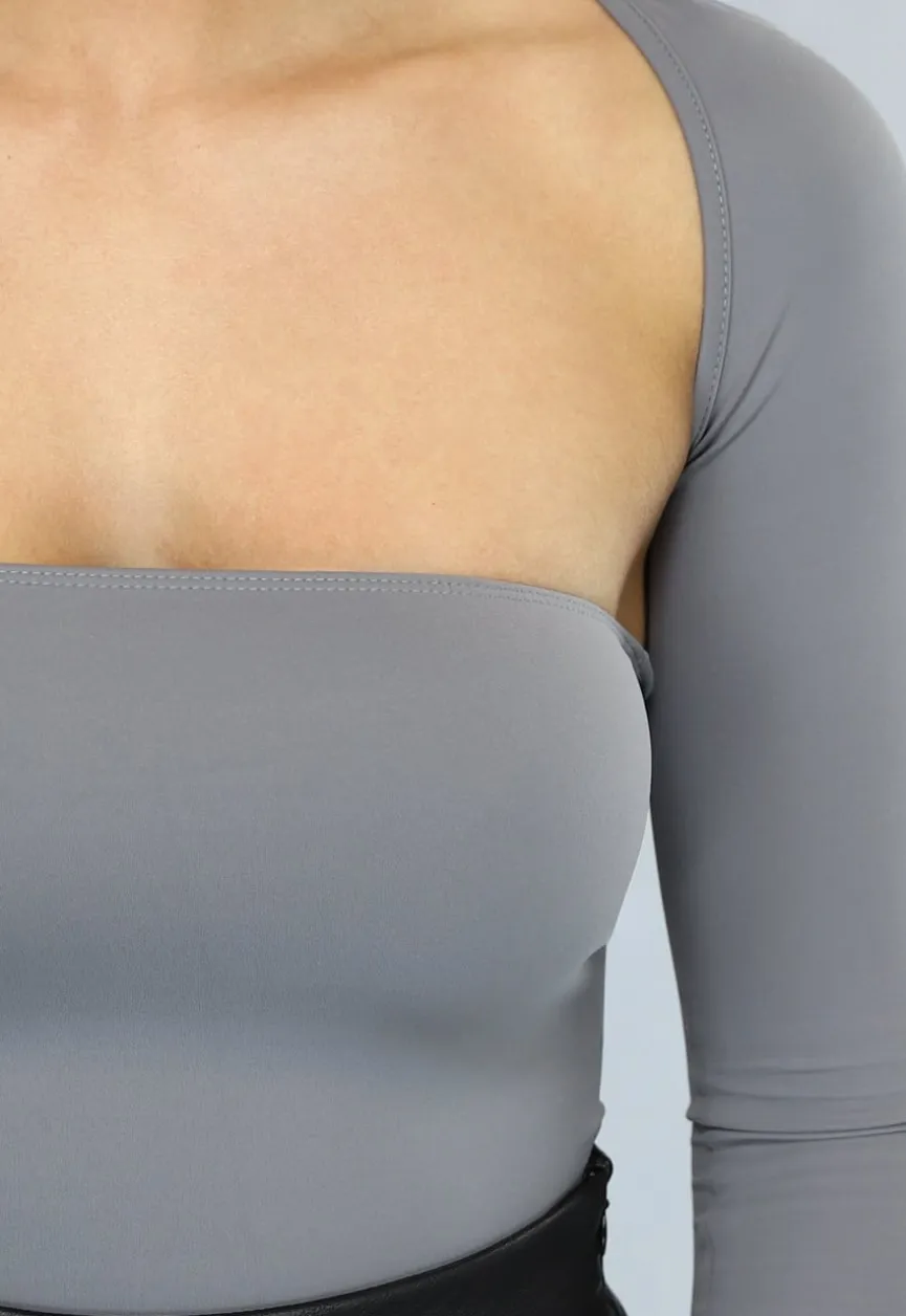 Grijze Elastische Bandeau Top met Bijpassende Bolero