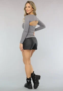 Grijze Elastische Bandeau Top met Bijpassende Bolero
