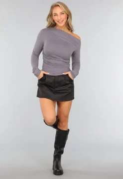 Grijze Geplooide One Shoulder Top