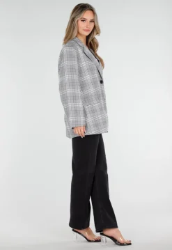 Grijze Geruite Blazer met Lange Mouwen en Knopen
