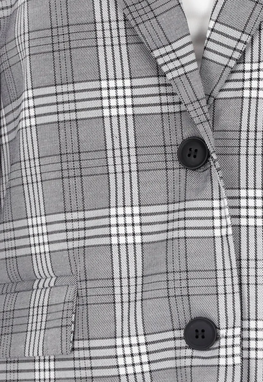 Grijze Geruite Blazer met Lange Mouwen en Knopen