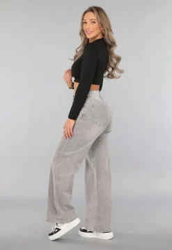 Grijze High Waist Wide Leg Jeans