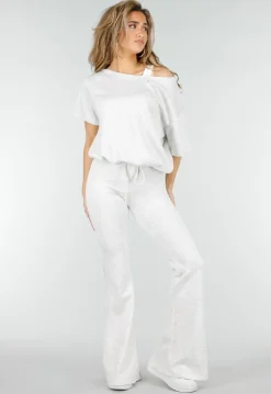 Grijze Joggingbroek met Flared Pijpen en Elastische Taille