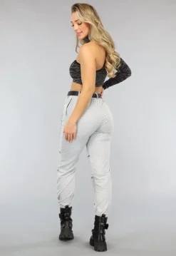 Grijze Joggingsbroek met Reflecterende Lijnen
