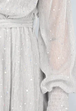 Grijze Lange Glitter Jurk met Tailleband