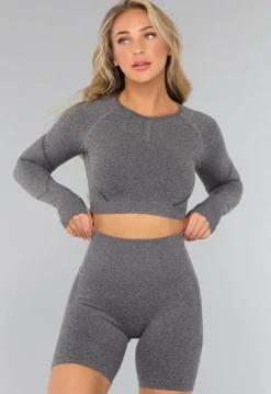 Grijze Lange Mouwen Sporttop met Duimgaten