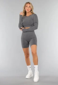 Grijze Lange Mouwen Sporttop met Duimgaten