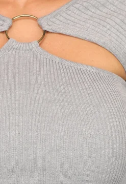 Grijze Lange Mouwen Top met Cutouts
