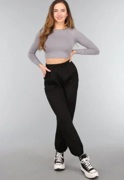 Grijze Longsleeve Cropped Sporttop