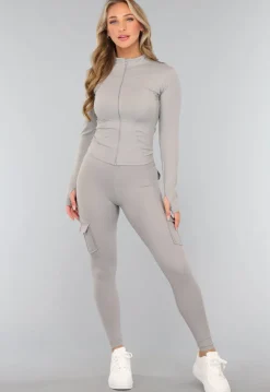 Grijze Longsleeve Fitness Set met Duimgaten