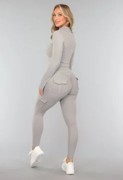 Grijze Longsleeve Fitness Set met Duimgaten