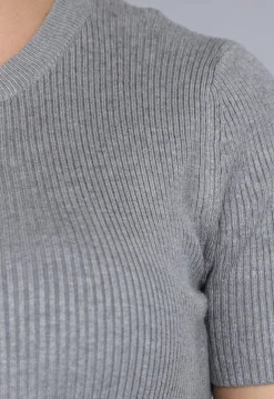 Grijze Midi Ribstof Jurk met Één Mouw