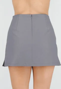 Grijze Mini Skort met A-Lijn Pasvorm en Stretch Stof