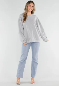 Grijze Oversized Sweater met Good Vibes Print