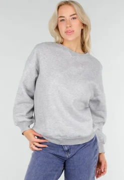 Grijze Oversized Sweater met Ronde Hals en Lange Mouwen