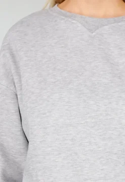 Grijze Oversized Sweater met Ronde Hals en Lange Mouwen