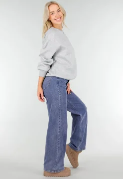 Grijze Oversized Sweater met Ronde Hals en Lange Mouwen