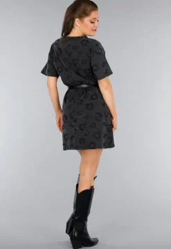 Grijze Oversized T-Shirt Jurk met Panterprint