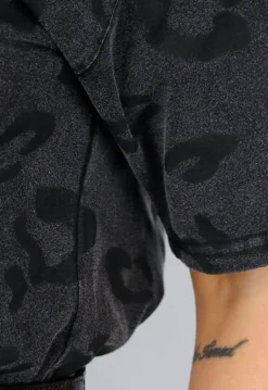 Grijze Oversized T-Shirt Jurk met Panterprint