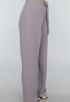 Grijze Pantalon met Wijde Pijpen en Strikdetail