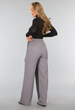 Grijze Pantalon met Wijde Pijpen en Strikdetail