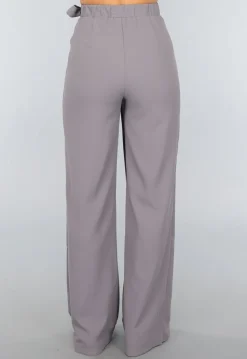 Grijze Pantalon met Wijde Pijpen en Strikdetail