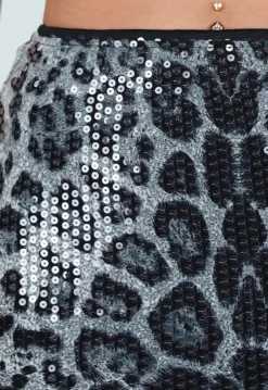 Grijze Panterprint Rok met Pailletten en Stretch