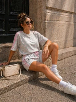 Grijze Polkadot Two Piece Set met T-Shirt en Shorts