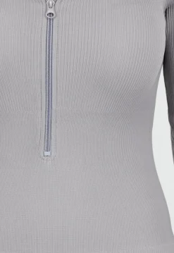Grijze Rib Jumpsuit Met Lange Mouwen en Ritssluiting