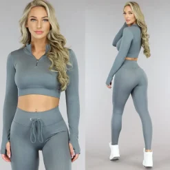 Grijze Rib Sporttop met Zipper