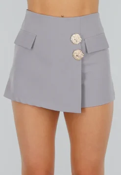 Grijze Skort met Goudkleurige Structuur Knopen