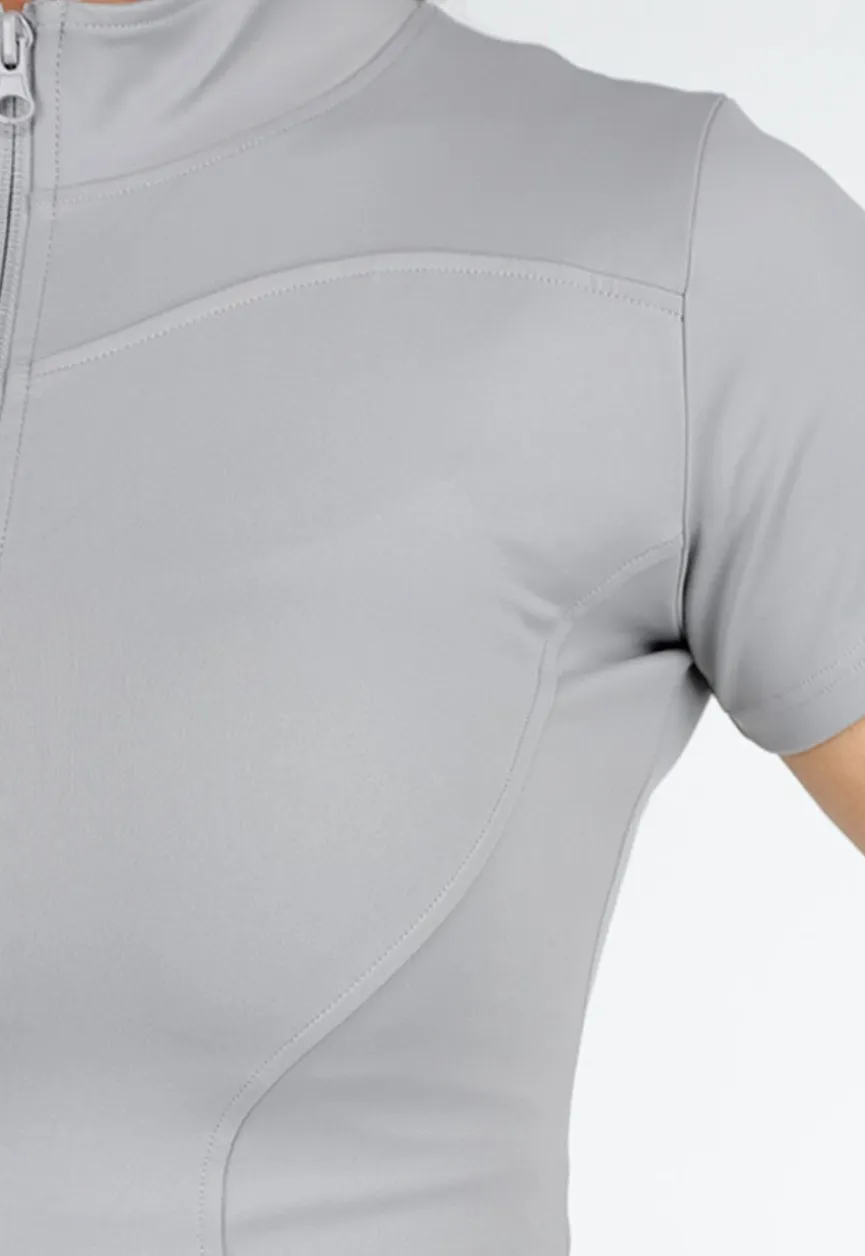 Grijze Sportset met Korte Mouwen Jasje en Corrigerende Short met Hoge Tailleband