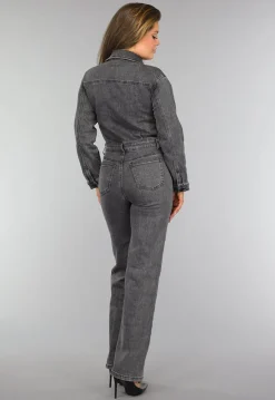 Grijze Straight Leg Denim Jumpsuit