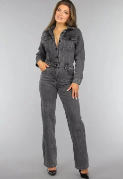 Grijze Straight Leg Denim Jumpsuit