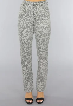 Grijze Straight Leg Hartjes Jeans met Hoge Taille