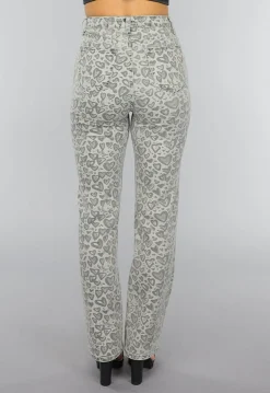 Grijze Straight Leg Hartjes Jeans met Hoge Taille