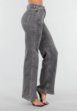 Grijze Straight Leg Jeans met Rechte Pijpen en Subtiele Wassing