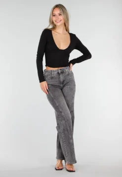 Grijze Straight Leg Jeans met Rechte Pijpen en Subtiele Wassing